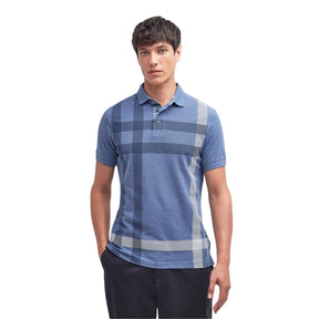 Barbour Men's Blaine Tartan Short-Sleeved Polo Shirt in Chambray