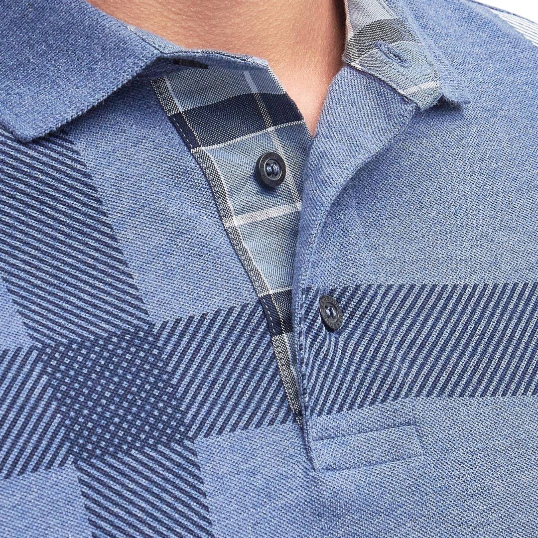 Barbour Men's Blaine Tartan Short-Sleeved Polo Shirt in Chambray