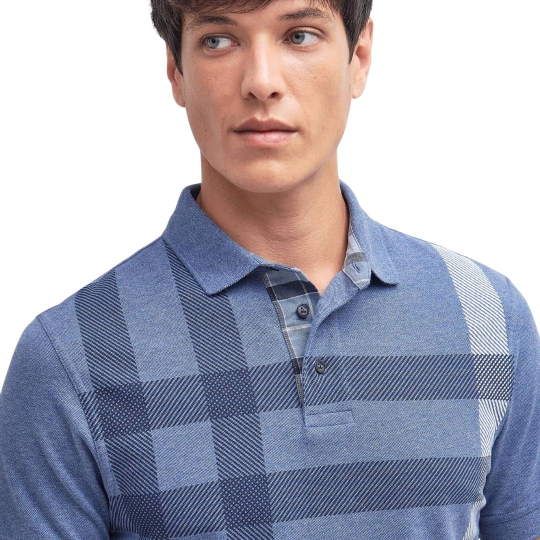 Barbour Men's Blaine Tartan Short-Sleeved Polo Shirt in Chambray
