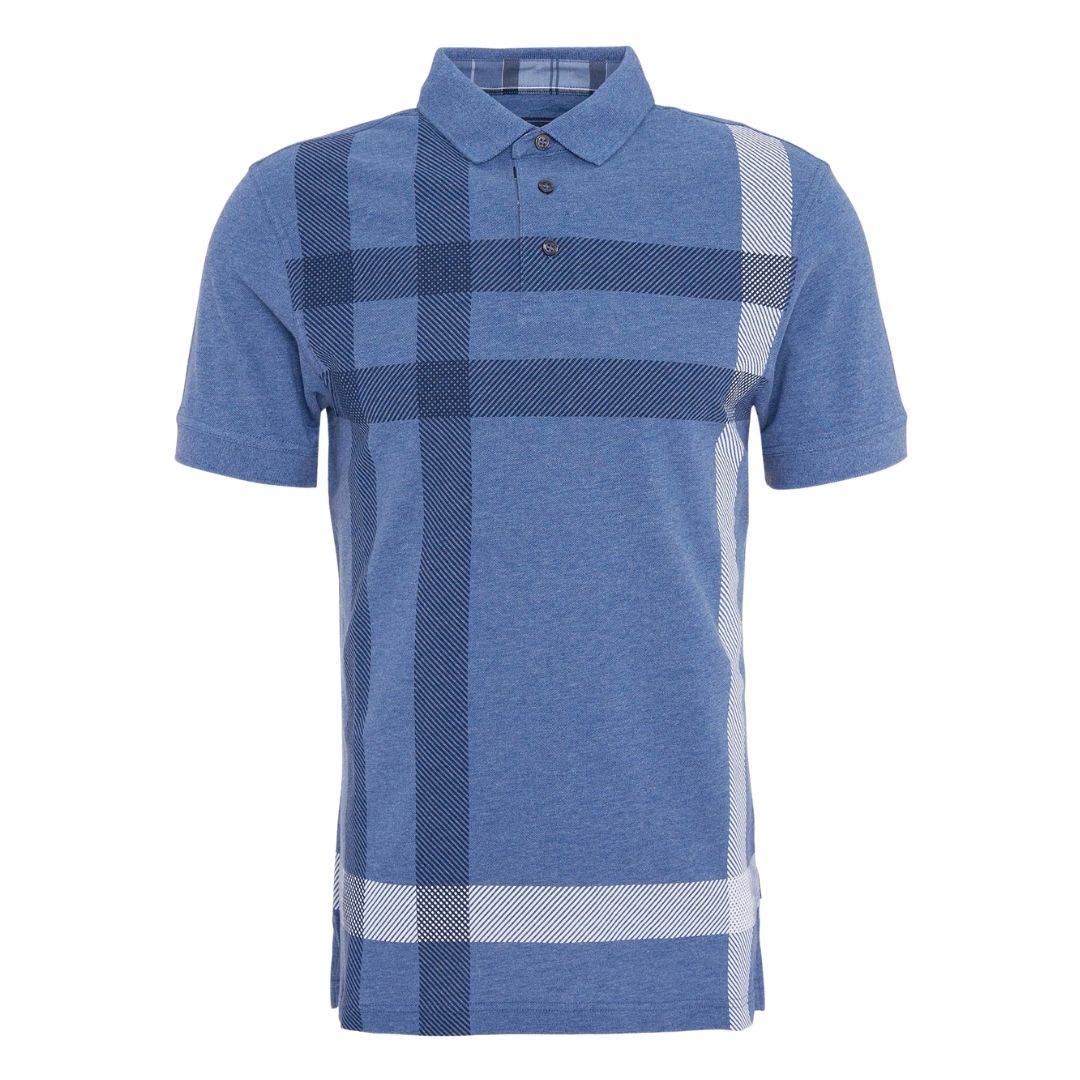 Barbour Men's Blaine Tartan Short-Sleeved Polo Shirt in Chambray