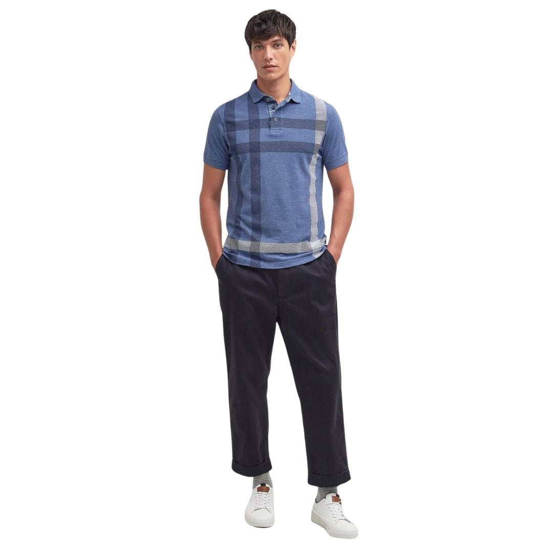 Barbour Men's Blaine Tartan Short-Sleeved Polo Shirt in Chambray
