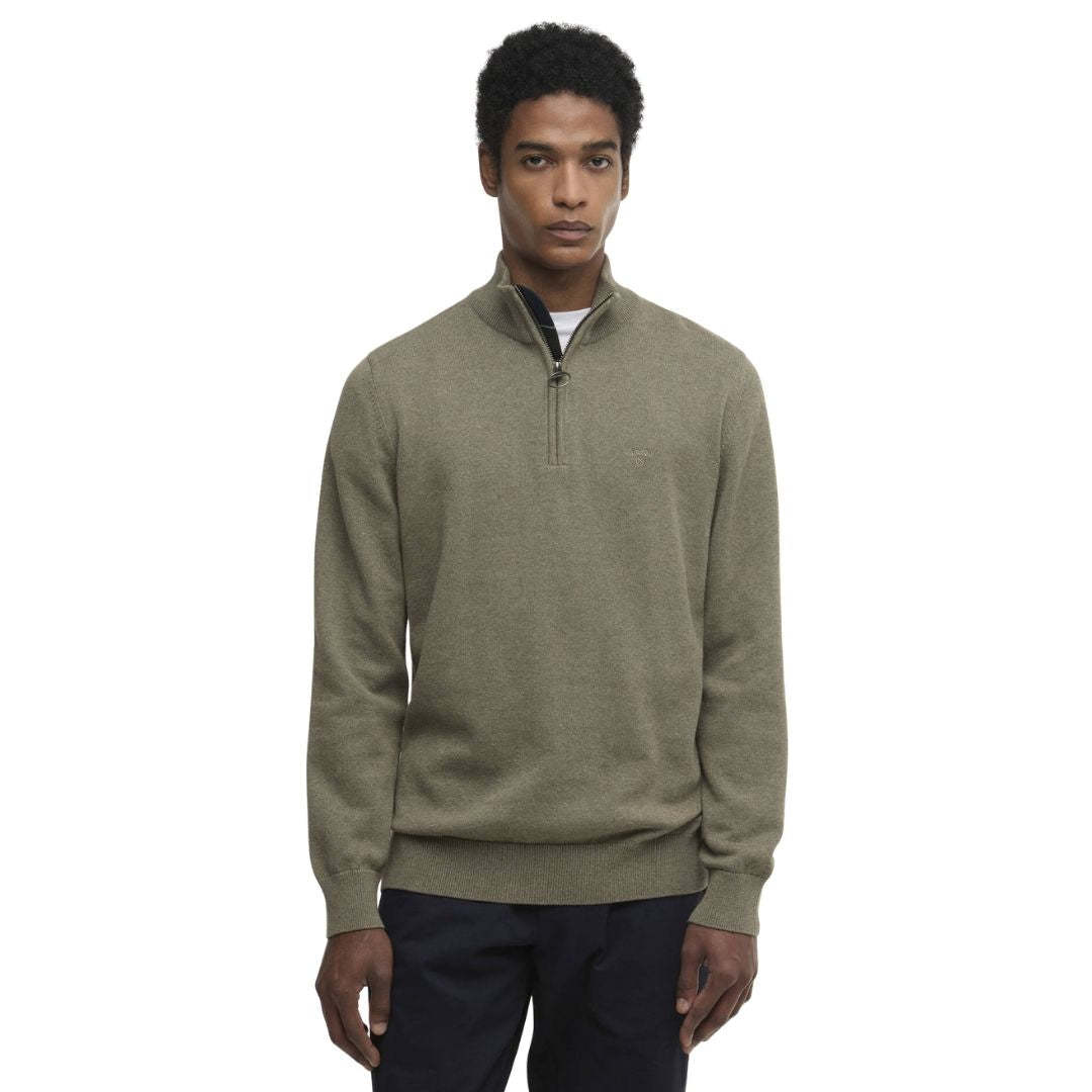 Barbour Men's Cotton Quarter-Zip Jumper in Smokey Olive