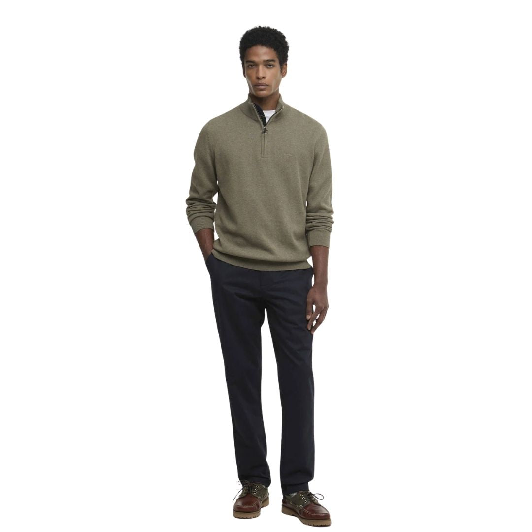 Barbour Men's Cotton Quarter-Zip Jumper in Smokey Olive