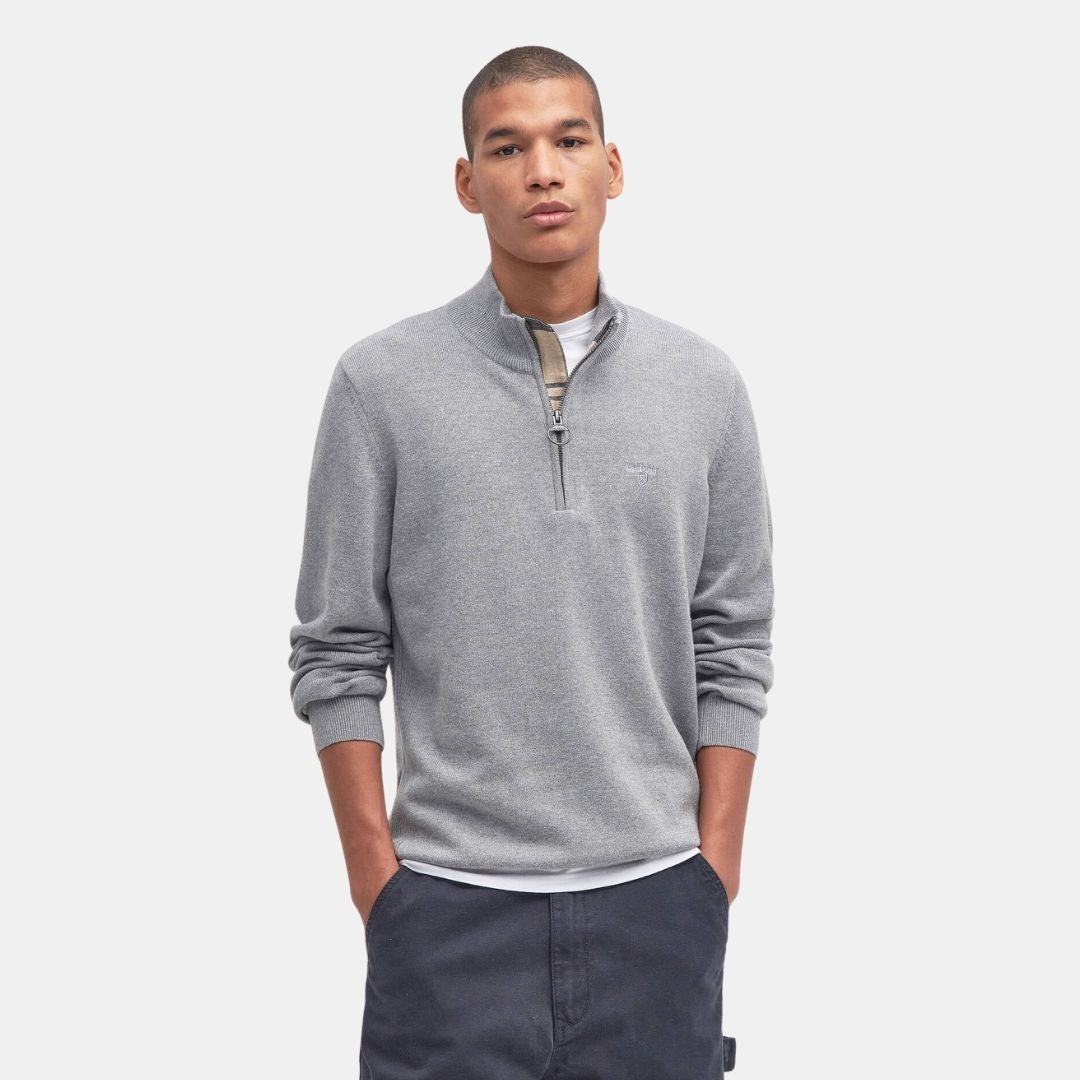 Barbour Men's Cotton Quarter Zip Knit Jumper in Grey Marl