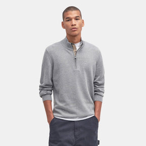 Barbour Men's Cotton Quarter Zip Knit Jumper in Grey Marl