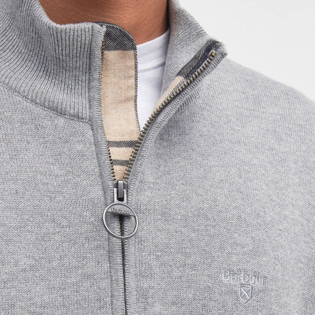 Barbour Men's Cotton Quarter Zip Knit Jumper in Grey Marl