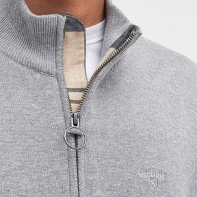 Barbour Men's Cotton Quarter Zip Knit Jumper in Grey Marl