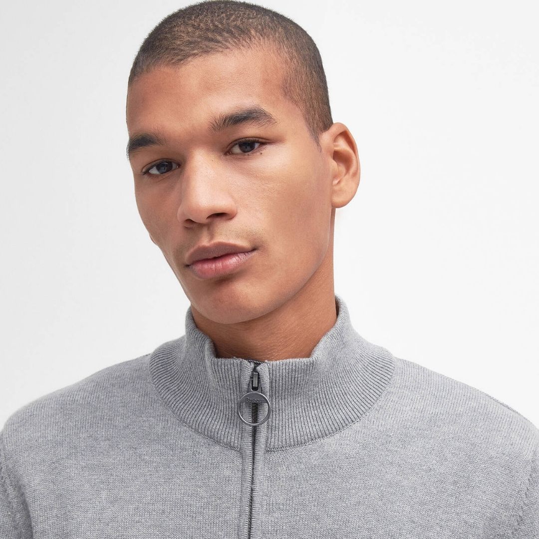 Barbour Men's Cotton Quarter Zip Knit Jumper in Grey Marl