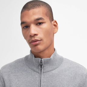 Barbour Men's Cotton Quarter Zip Knit Jumper in Grey Marl