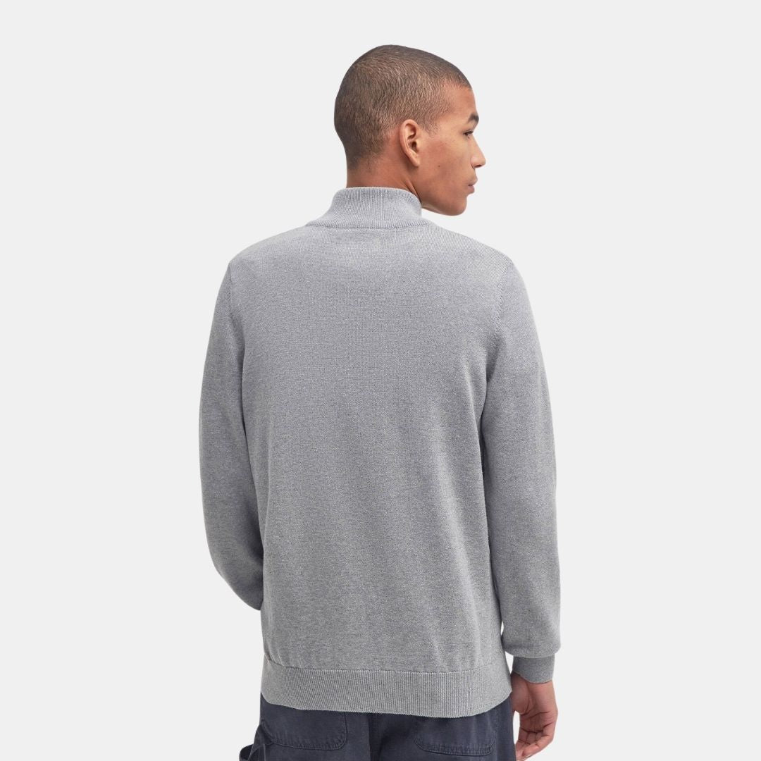 Barbour Men's Cotton Quarter Zip Knit Jumper in Grey Marl