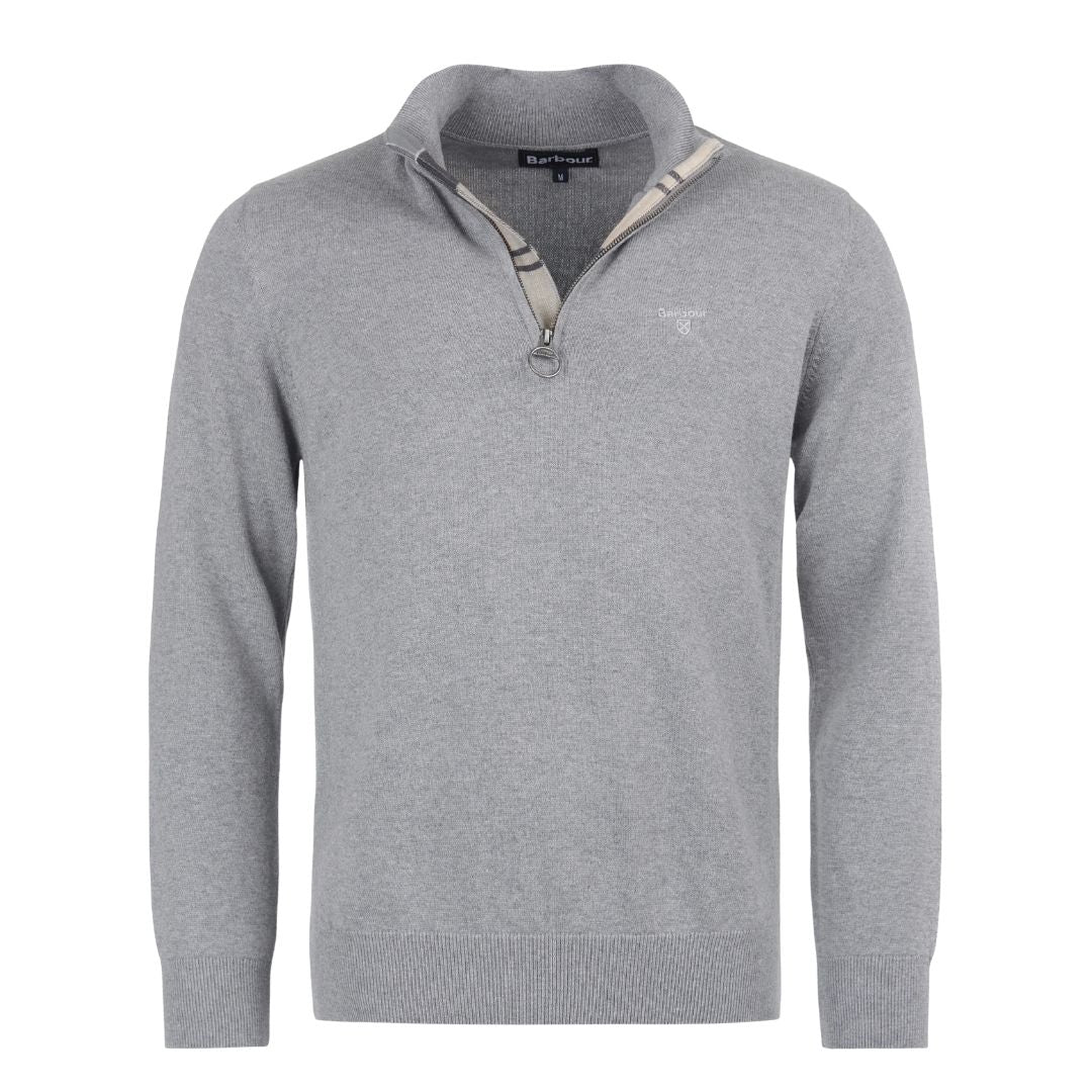 Barbour Men's Cotton Quarter Zip Knit Jumper in Grey Marl