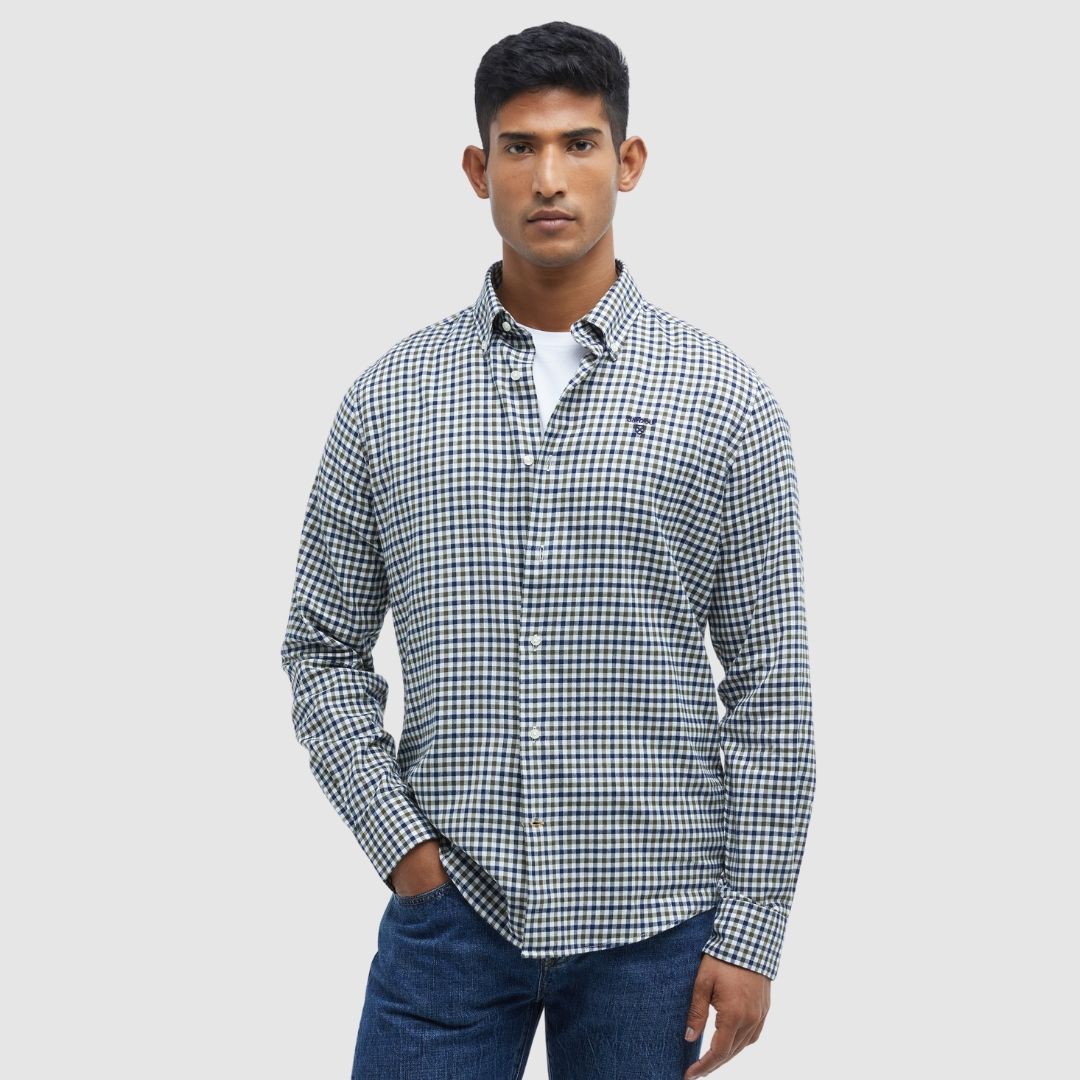 Barbour Men's Finkle Tailored Fit Gingham Shirt in Olive