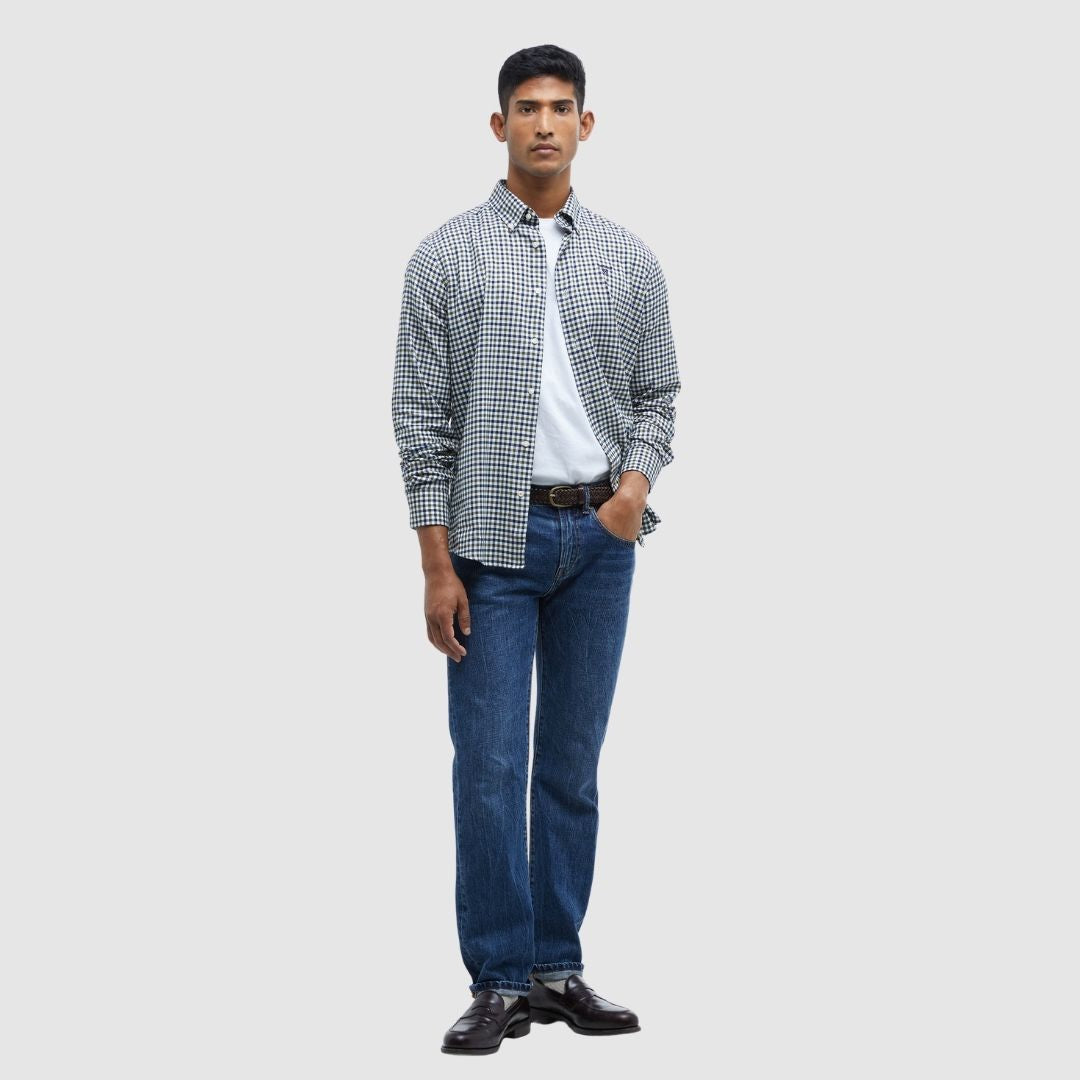 Barbour Men's Finkle Tailored Fit Gingham Shirt in Olive