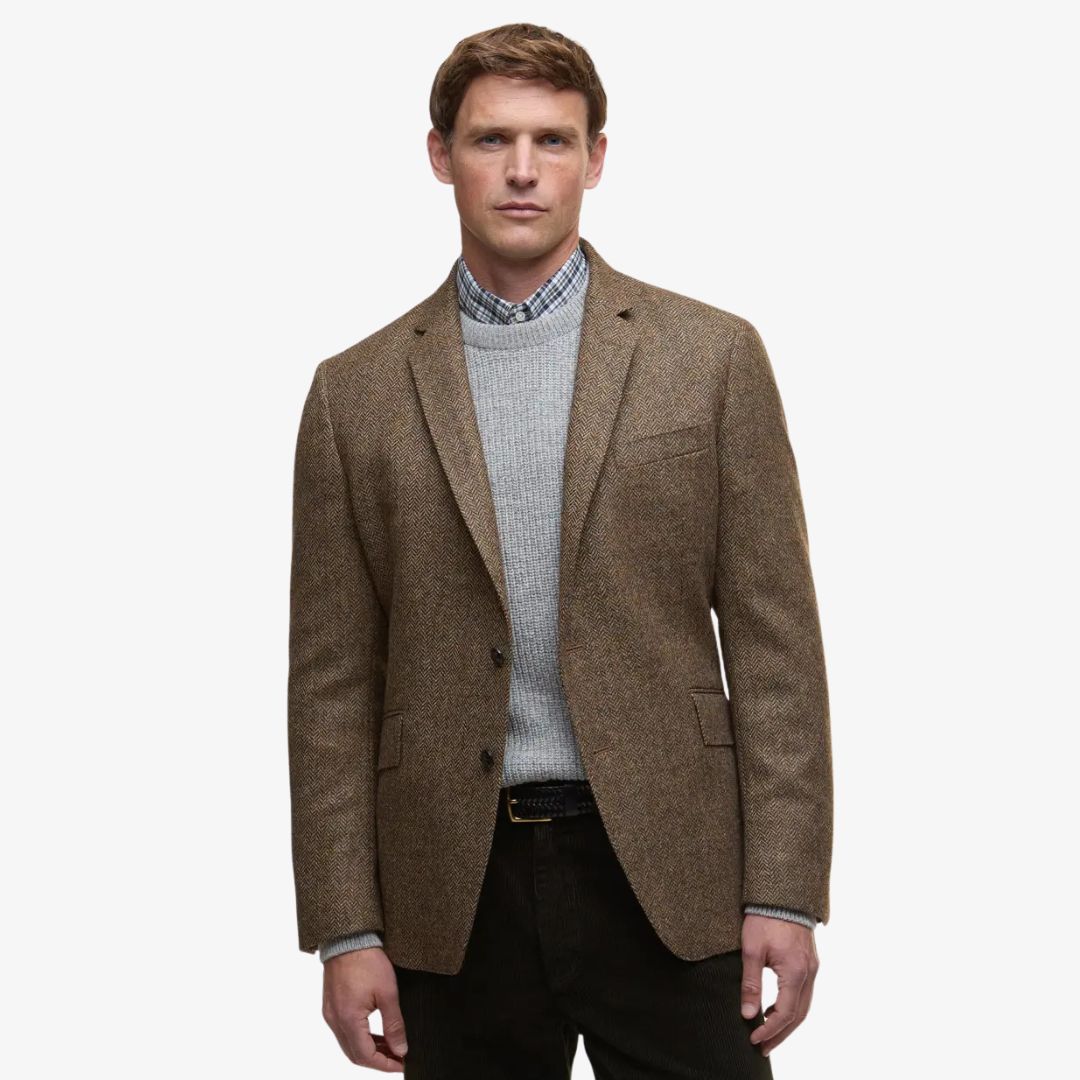 Barbour Men's Firth Moons Herringbone Blazer in Brown