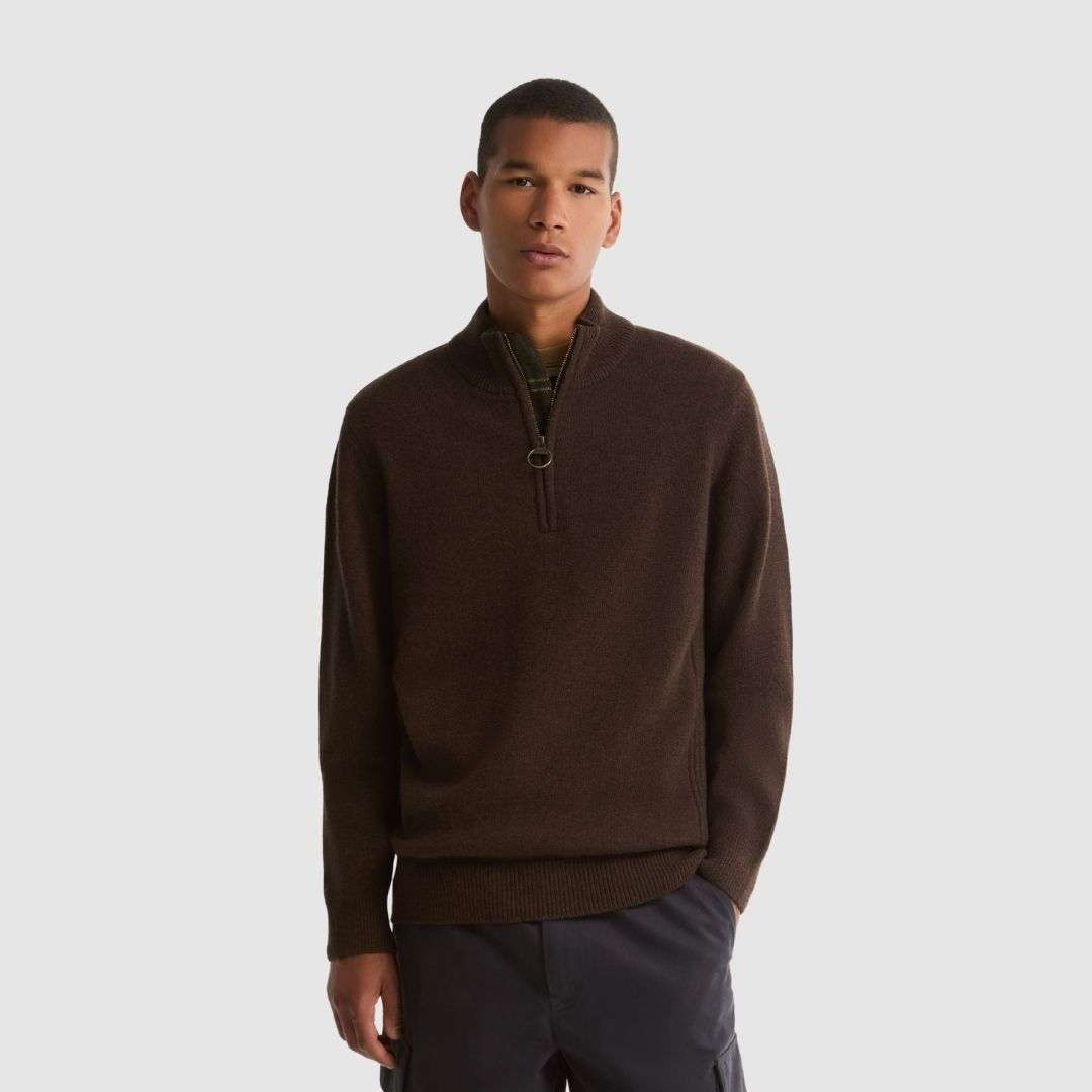 Barbour Men's Holden Half Zip Knit Jumper in Dark Oak