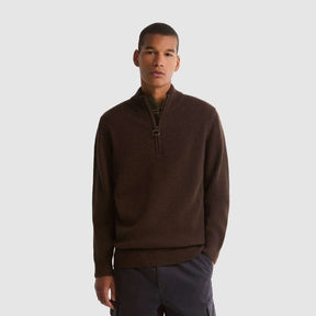 Barbour Men's Holden Half Zip Knit Jumper in Dark Oak