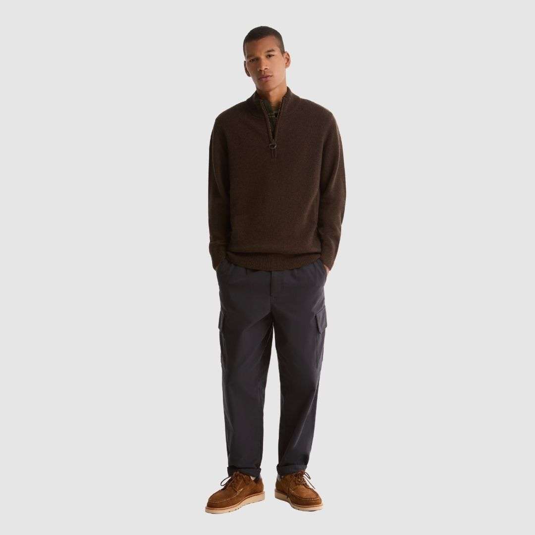 Barbour Men's Holden Half Zip Knit Jumper in Dark Oak