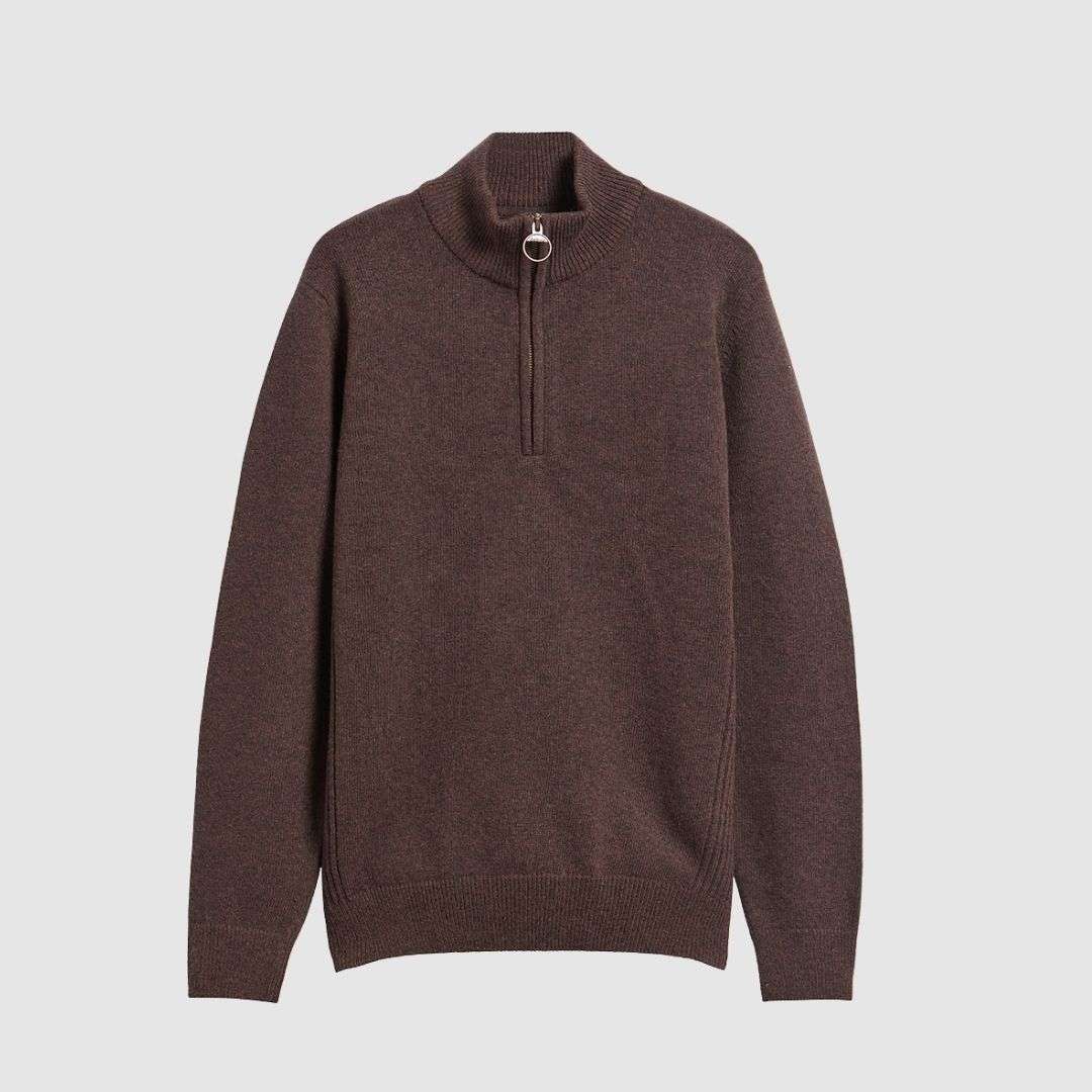 Barbour Men's Holden Half Zip Knit Jumper in Dark Oak