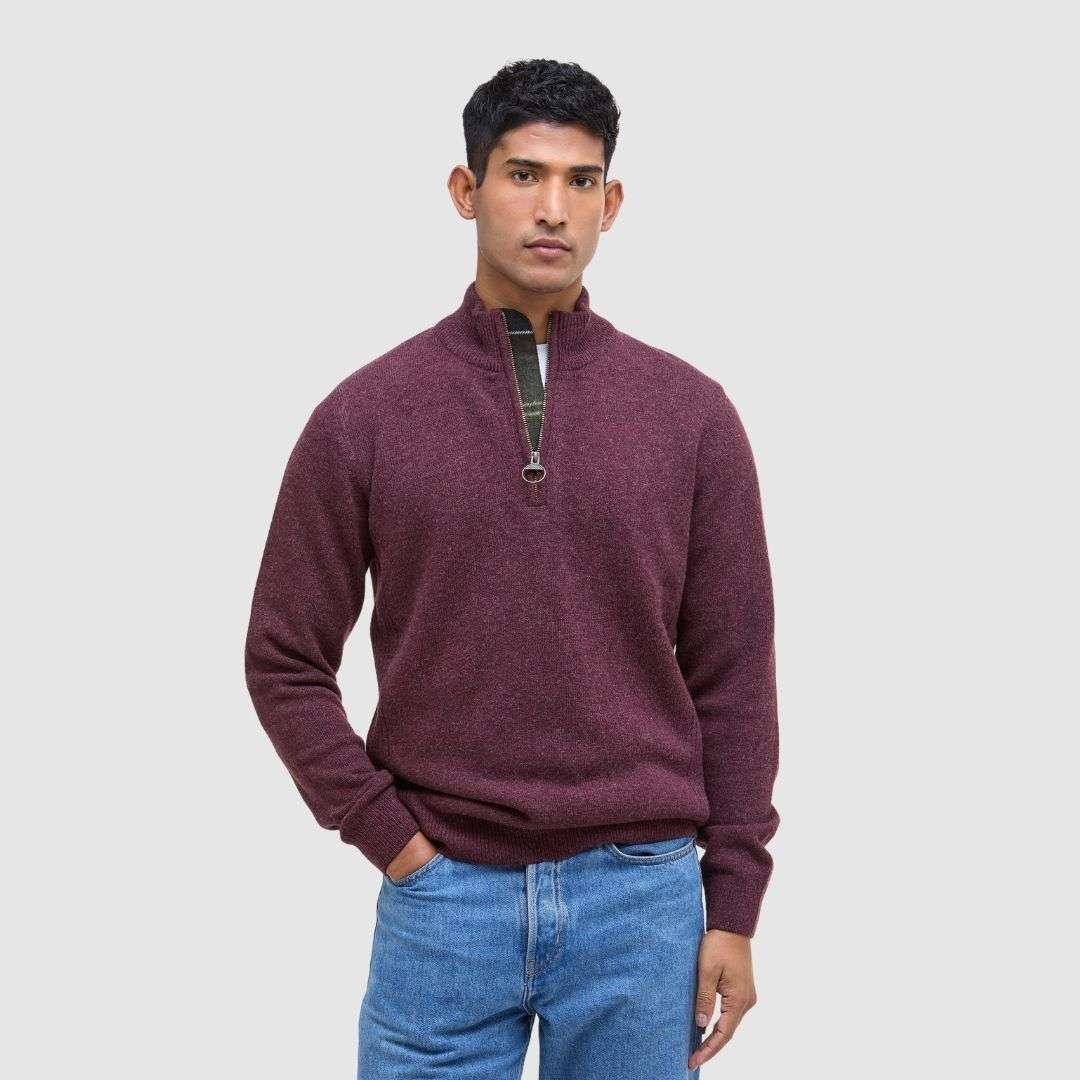 Barbour Men's Holden Half Zip Knit Jumper in Ruby Marl