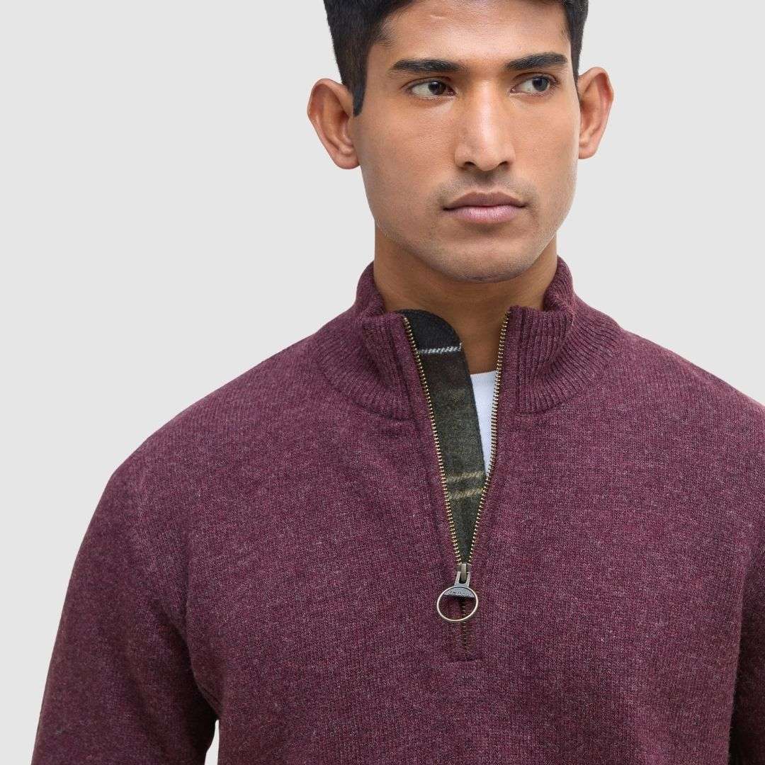 Barbour Men's Holden Half Zip Knit Jumper in Ruby Marl