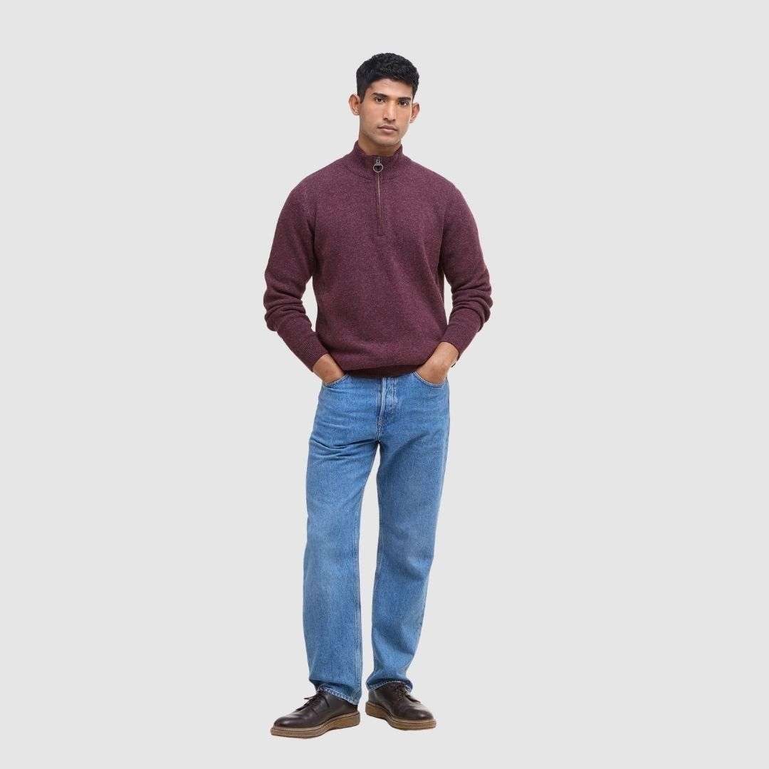 Barbour Men's Holden Half Zip Knit Jumper in Ruby Marl
