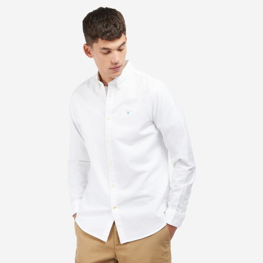 Barbour Men's Oxford Tailored Long-Sleeved Striped Shirt in White