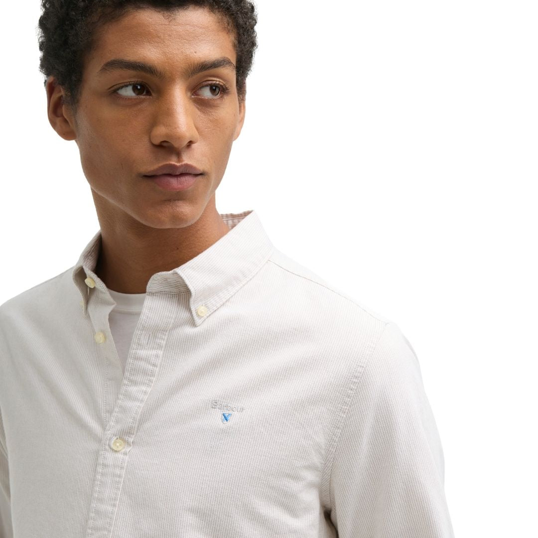 Barbour Men's Striped Oxford Tailored Long-Sleeved Shirt in Stone