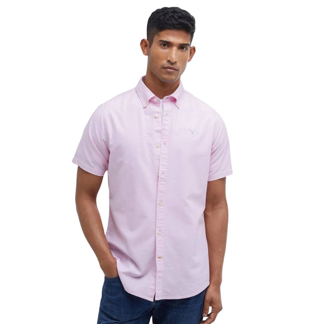 Barbour Men's Oxtown Oxford Tailored Short-Sleeved Shirt in Classic Pink
