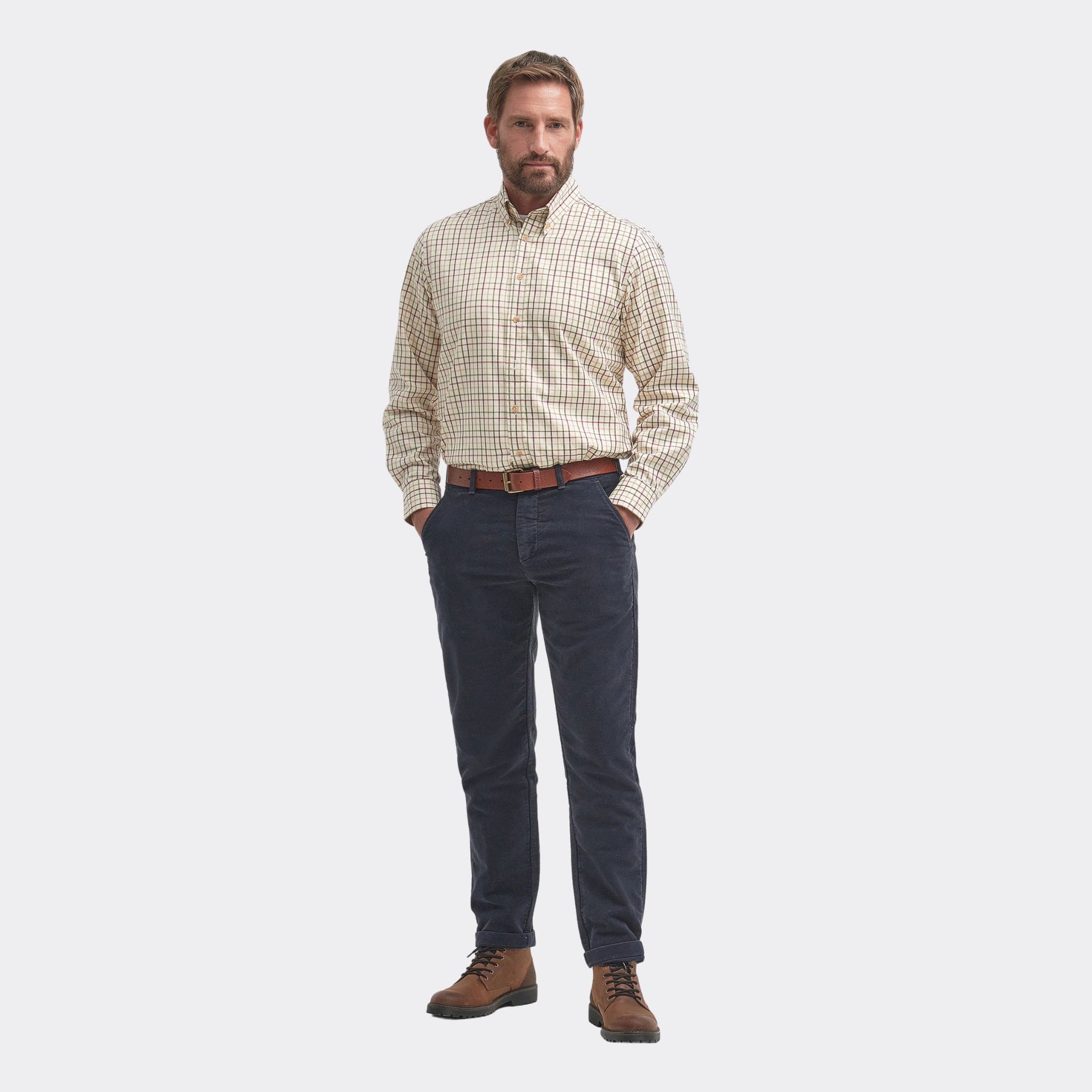 Barbour Men's Sporting Tattersall Regular Long-Sleeved Shirt in Red & Khaki