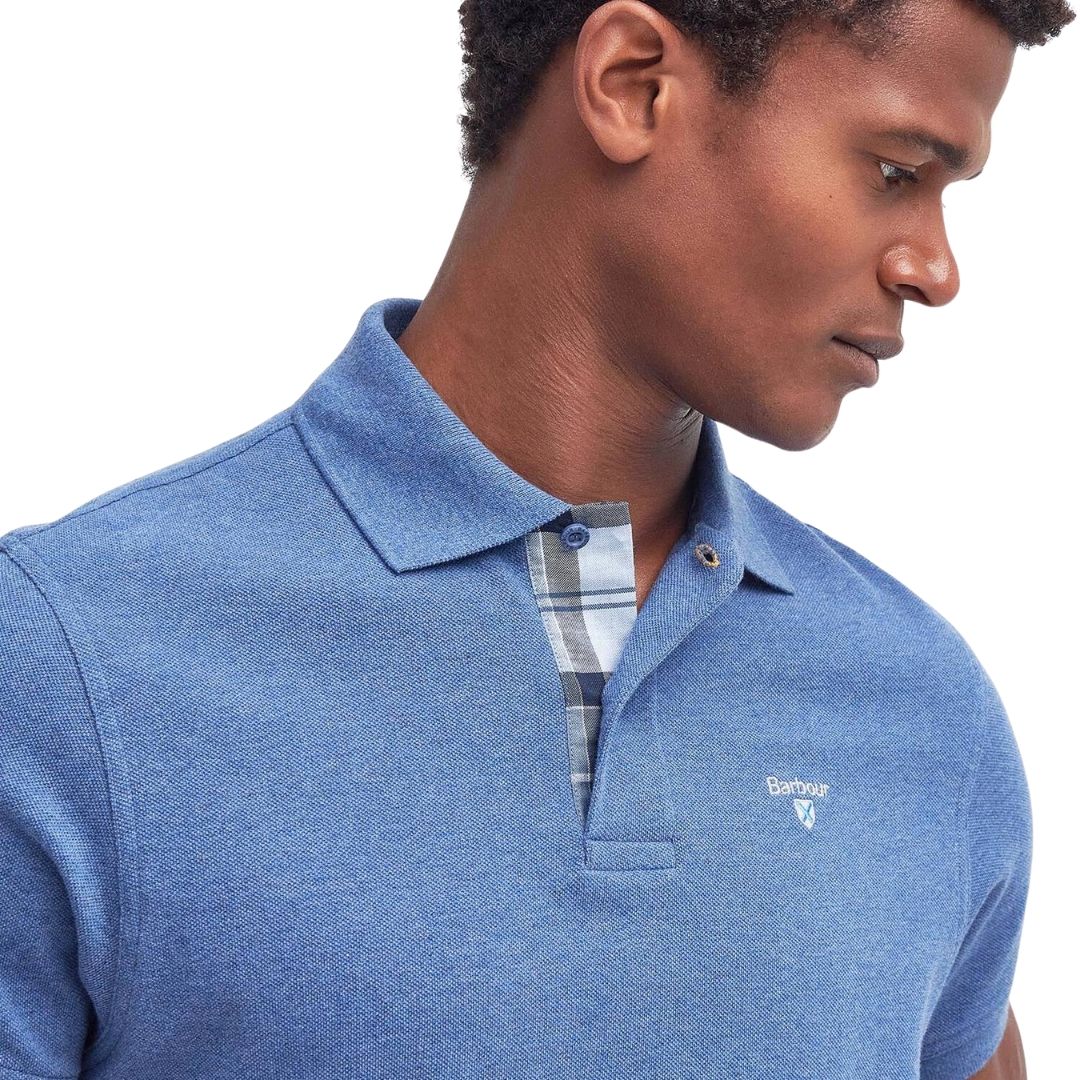 Barbour Men's Tartan Pique Polo Shirt in Dark Chambray Marl