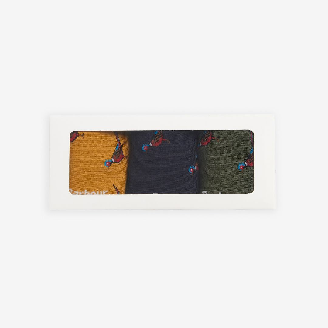 Barbour Pheasant Socks Gift Set in Forest Mist