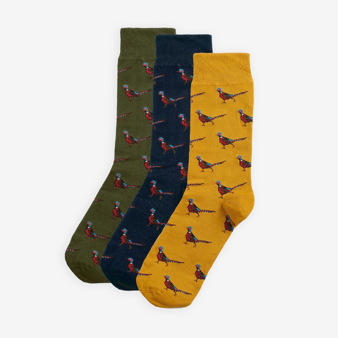 Barbour Pheasant Socks Gift Set in Forest Mist
