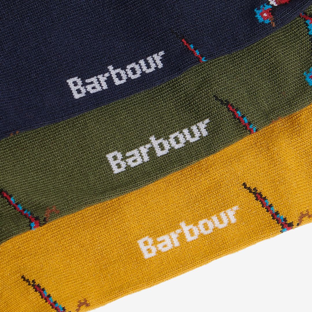 Barbour Pheasant Socks Gift Set in Forest Mist