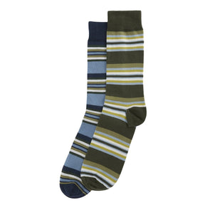Barbour Summer Socks in Multi Stripe Olive & Navy - 2 Pack