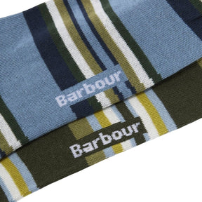 Barbour Summer Socks in Multi Stripe Olive & Navy - 2 Pack