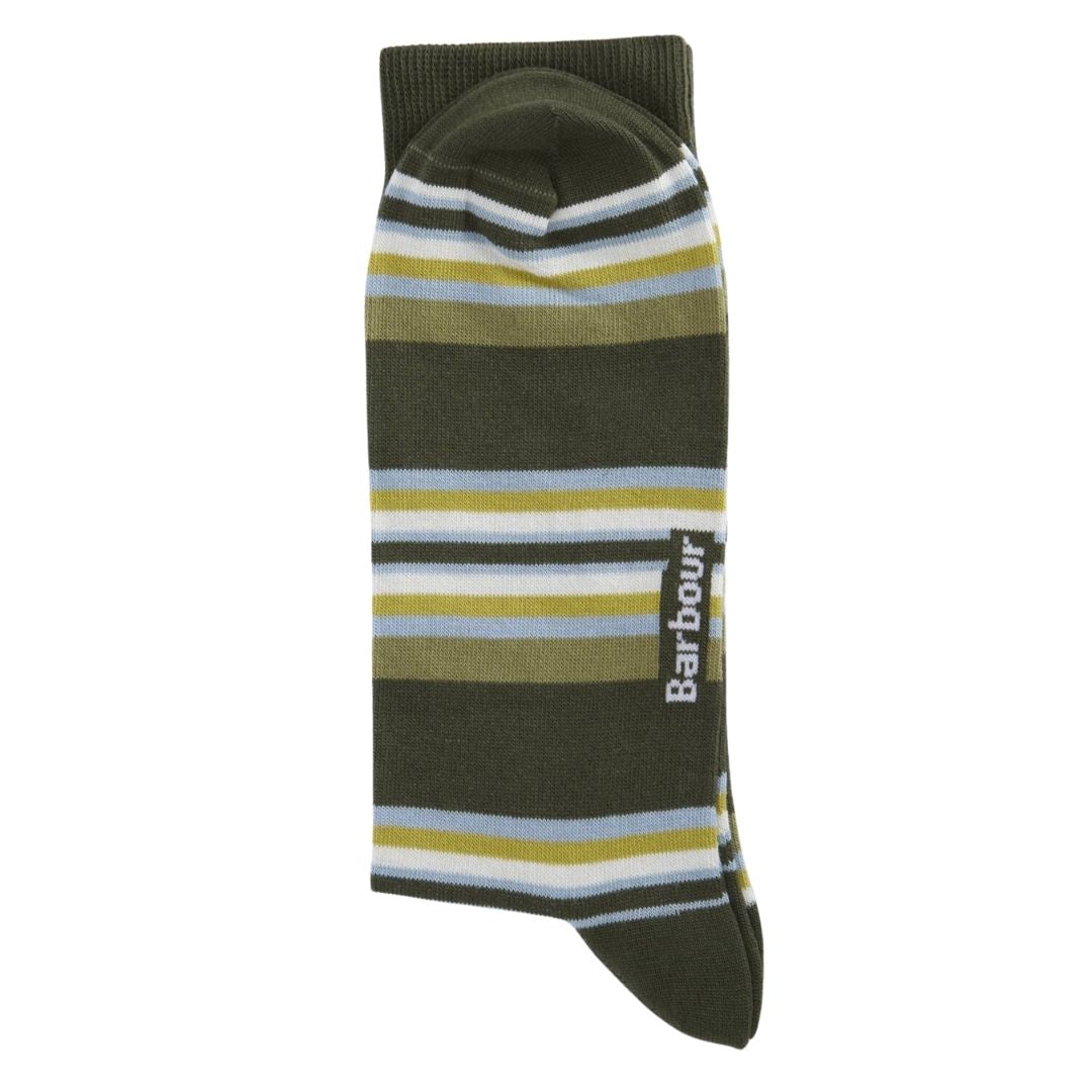 Barbour Summer Socks in Multi Stripe Olive & Navy - 2 Pack