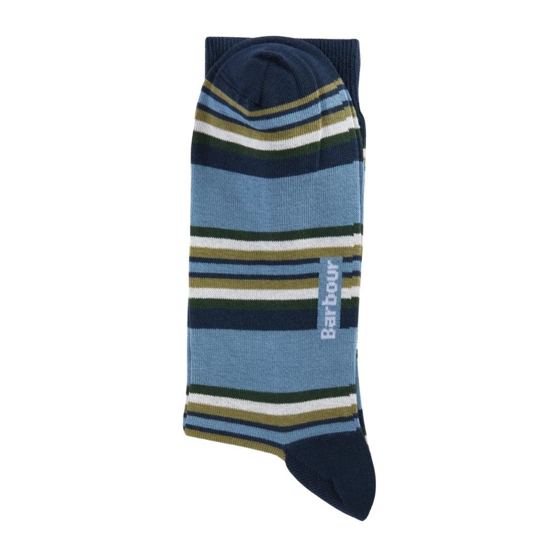 Barbour Summer Socks in Multi Stripe Olive & Navy - 2 Pack