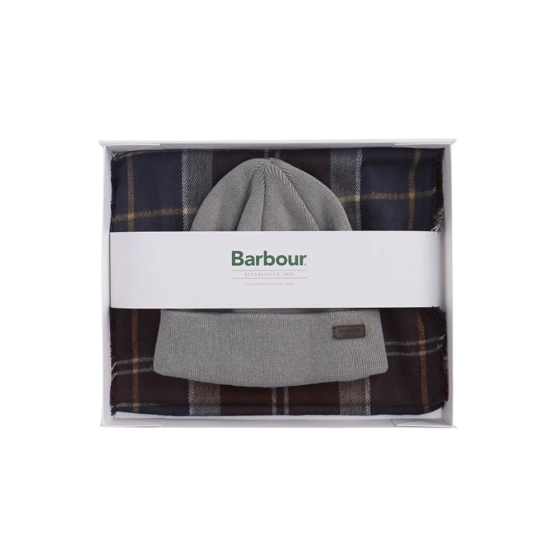 Barbour Swinton Beanie & Galingale Scarf Gift Set in Midnight Oak