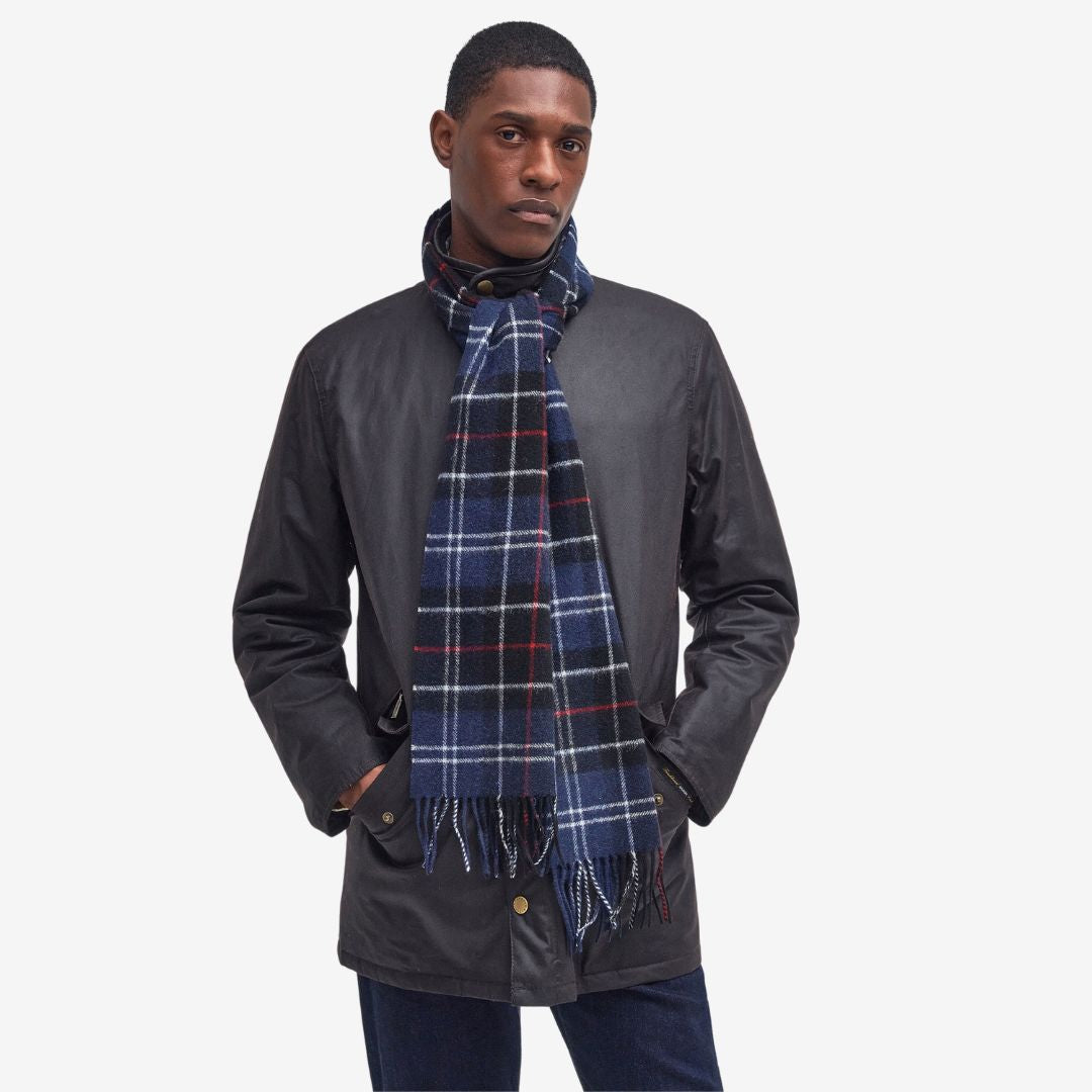 Barbour Tartan Lambswool Scarf in Navy & Red