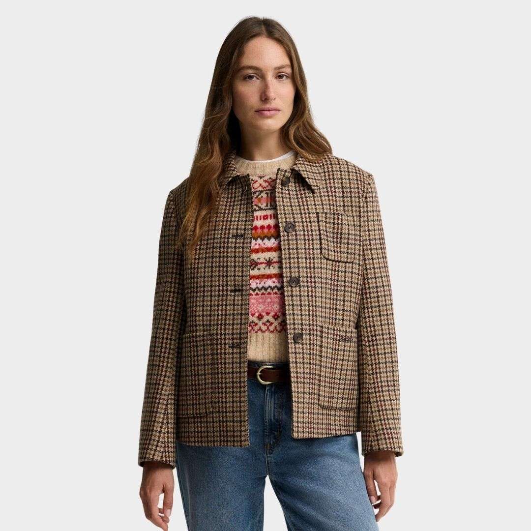 Barbour Women's Austen Wool Tailored Jacket in Classic Beige Check