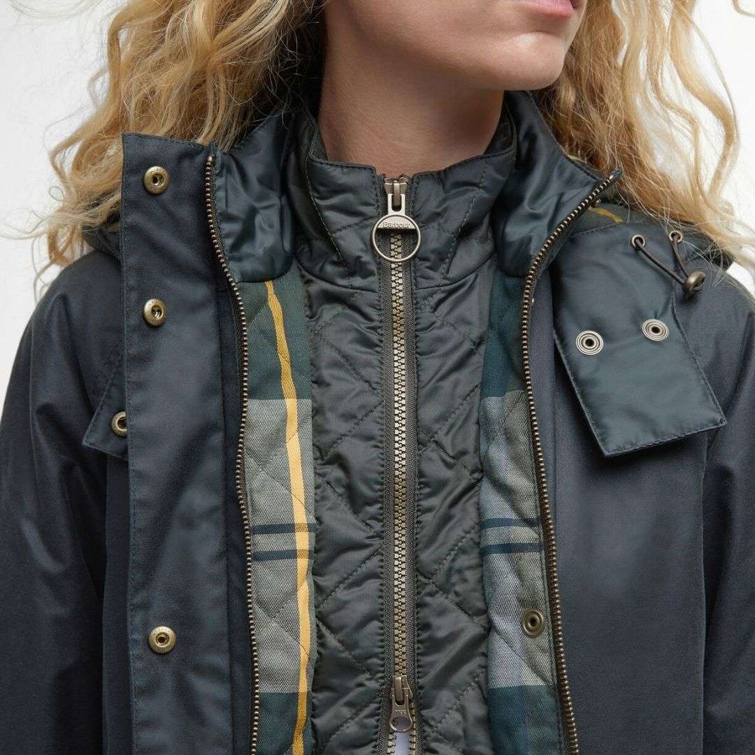 Barbour Women's Cannich Waxed Jacket in Sage Ancient Tartan