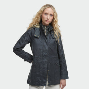 Barbour Women's Crannich Waxed Jacket in Sage Ancient Tartan