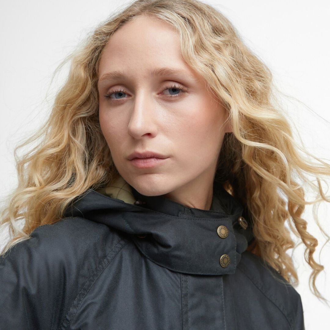 Barbour Women's Crannich Waxed Jacket in Sage Ancient Tartan