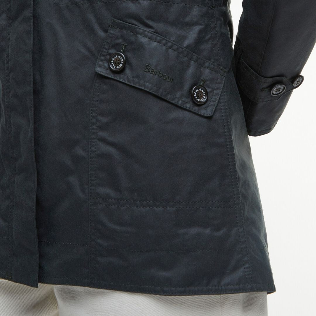 Barbour Women's Crannich Waxed Jacket in Sage Ancient Tartan