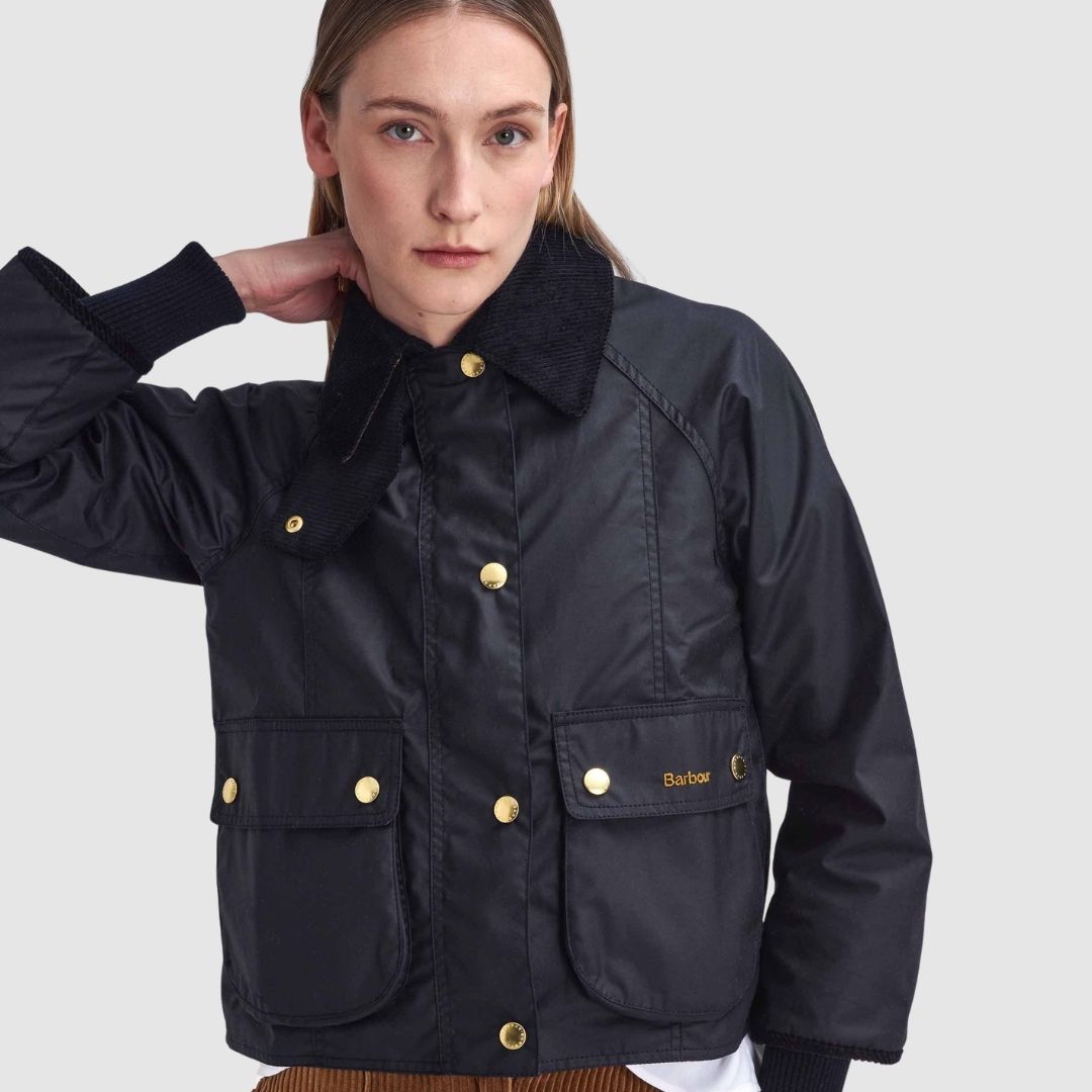 Barbour Women's Cropped Beadnell Waxed Jacket in Black