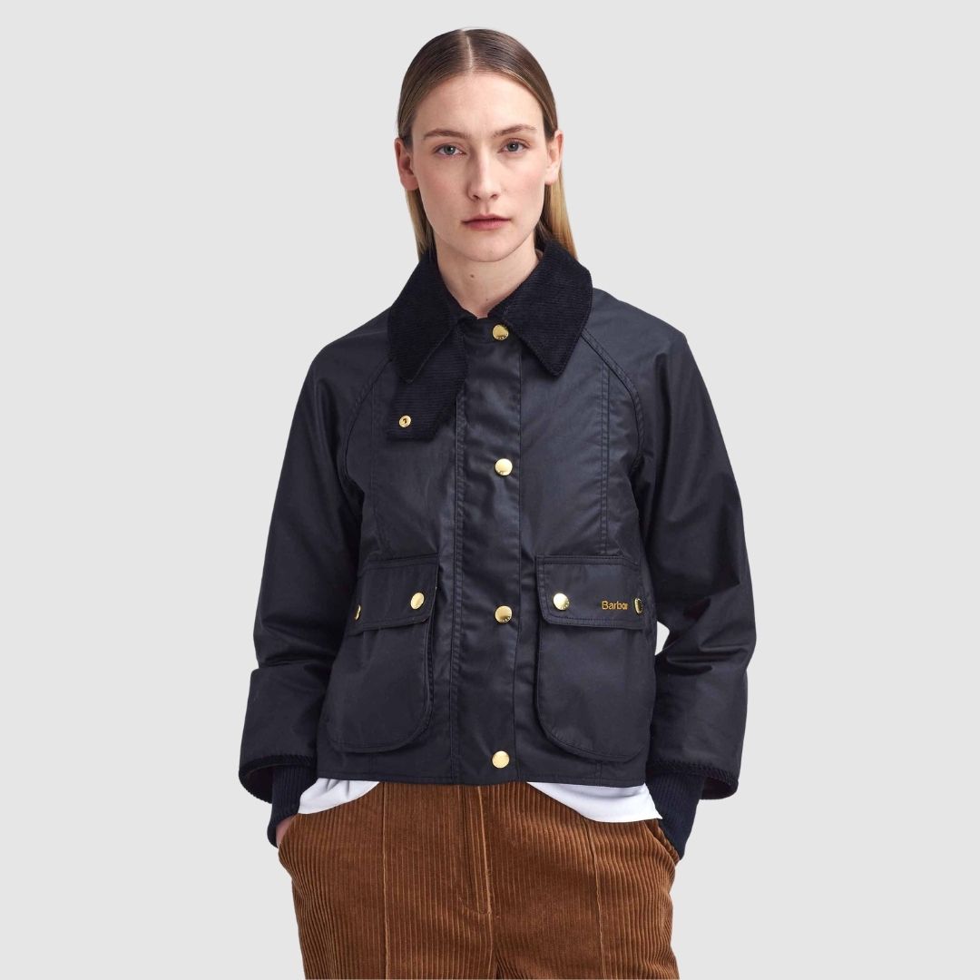 Barbour Women's Cropped Beadnell Waxed Jacket in Black