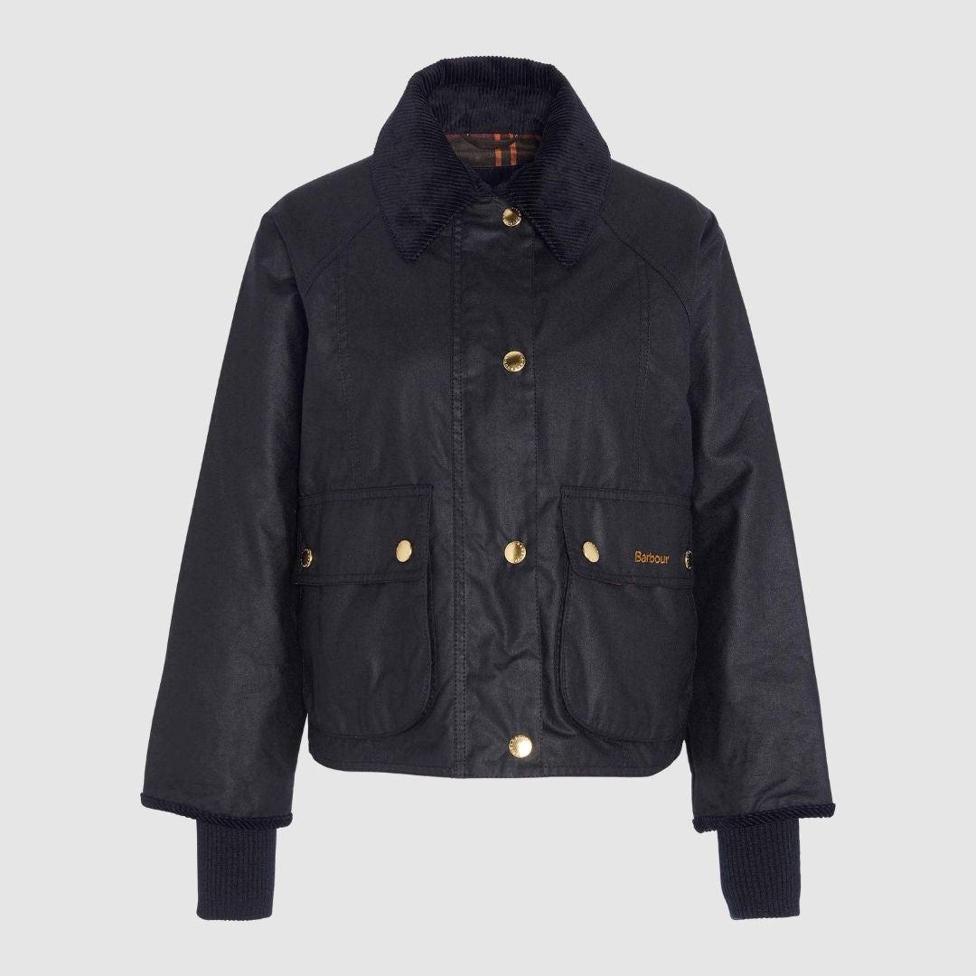 Barbour Women's Cropped Beadnell Waxed Jacket in Black
