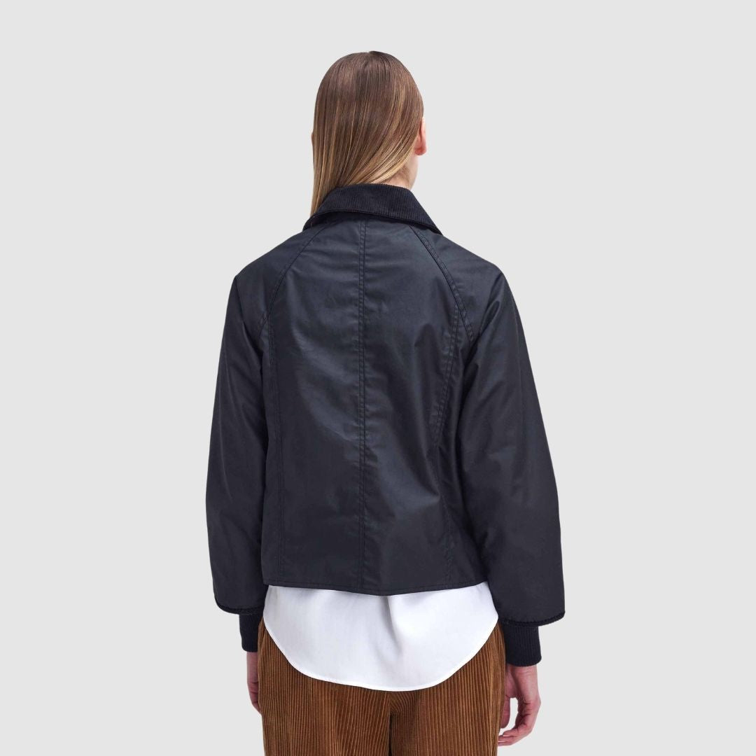 Barbour Women's Cropped Beadnell Waxed Jacket in Black