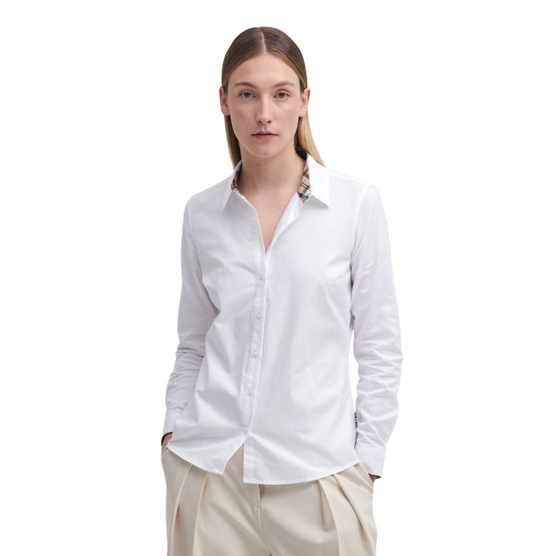 Barbour Women's Derwent Regular Long-Sleeved Shirt in White and Hessian Tartan