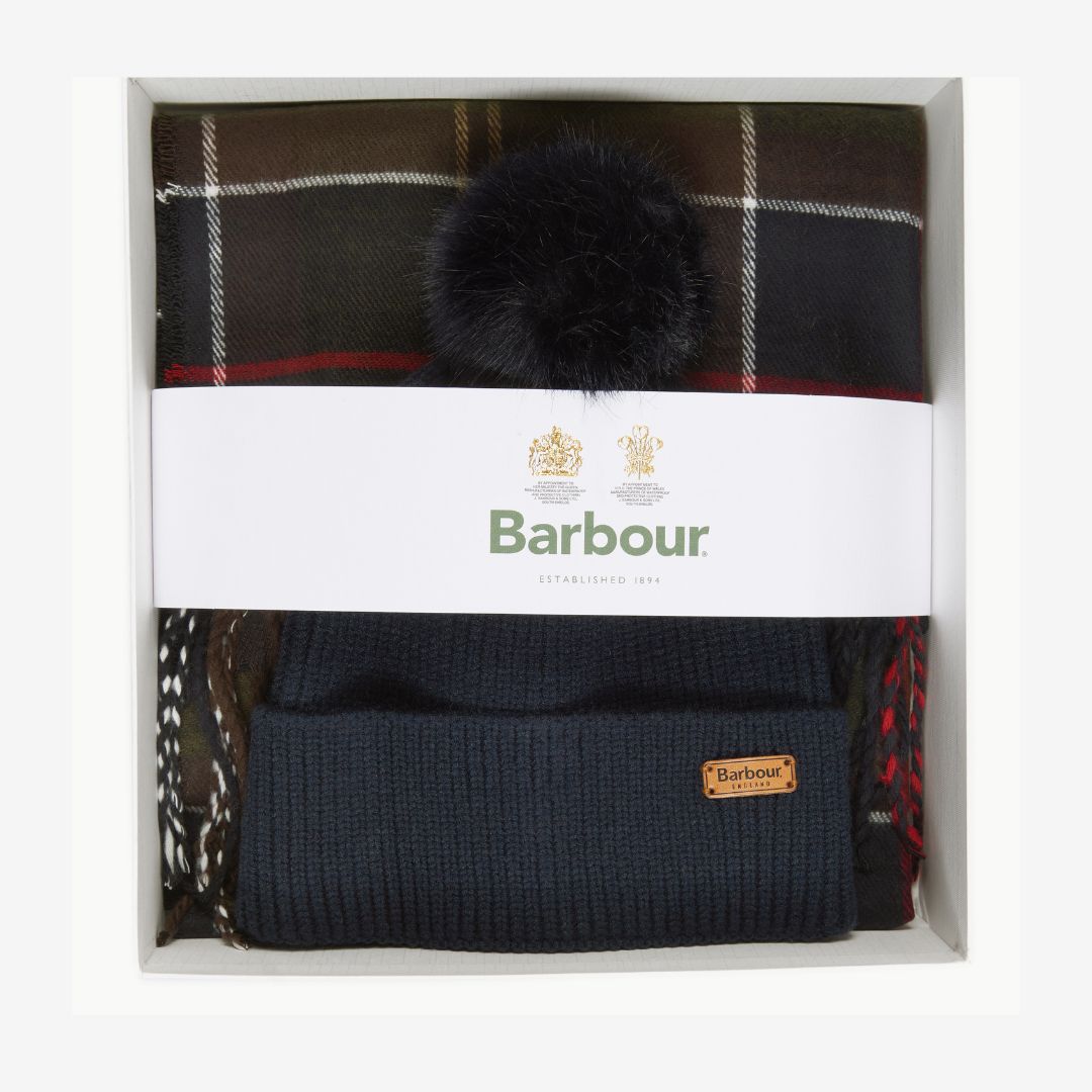 Barbour Women's Dover Beanie & Hailes Scarf Gift Set in Classic Tartan